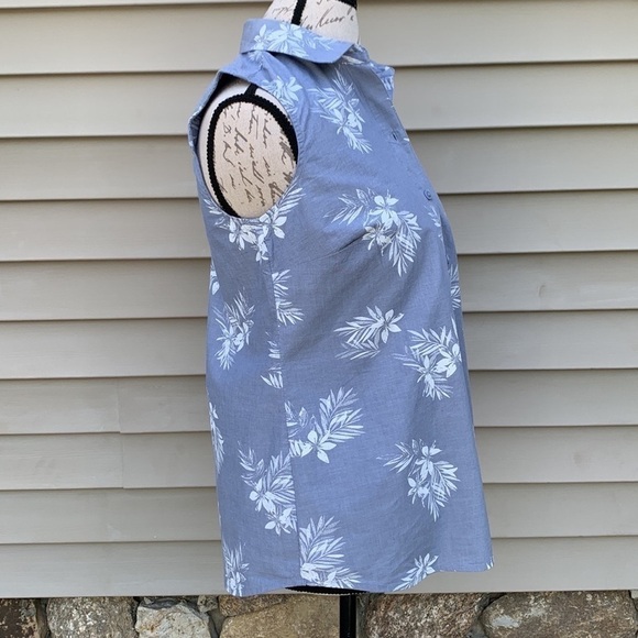 Nwot Croft & Barrow Tropical Chambray Sleeveless Button Down Shirt - Picture 9 of 13